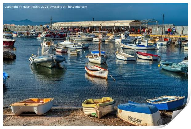 Harbour of the island of Tabarca, Alcante, Spain Print by Navin Mistry
