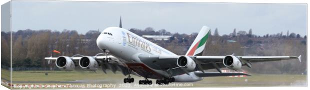 Colossal Emirates A380 Airbus Taking Off From UK Canvas Print by Stephen Thomas Photography 