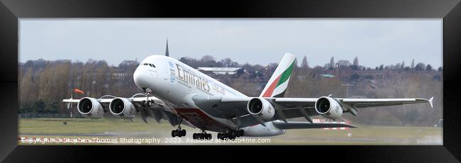 Colossal Emirates A380 Airbus Taking Off From UK Framed Print by Stephen Thomas Photography 