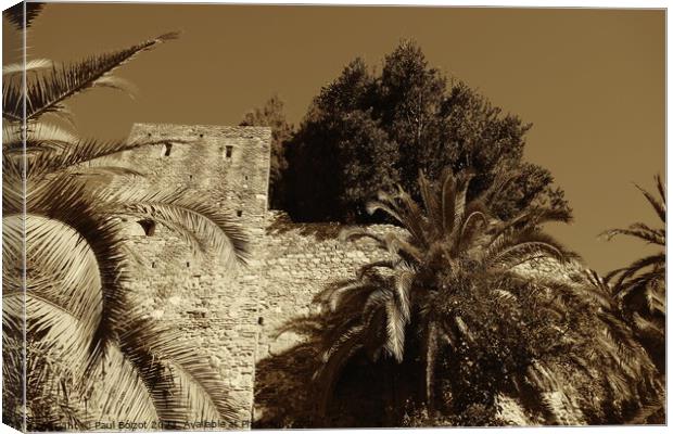Alcazaba walls with trees, Malaga, sepia Canvas Print by Paul Boizot