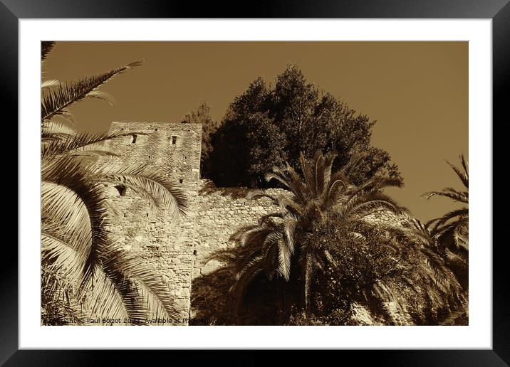 Alcazaba walls with trees, Malaga, sepia Framed Mounted Print by Paul Boizot