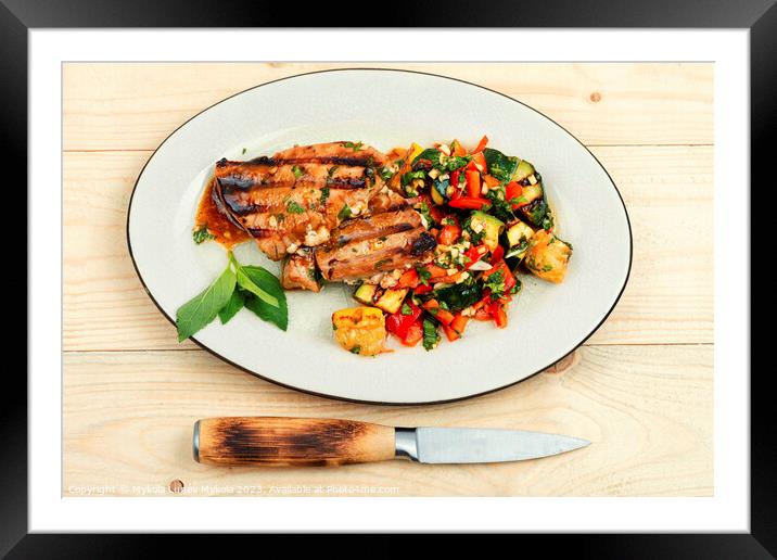 Tuna steak with grilled vegetables. Framed Mounted Print by Mykola Lunov Mykola