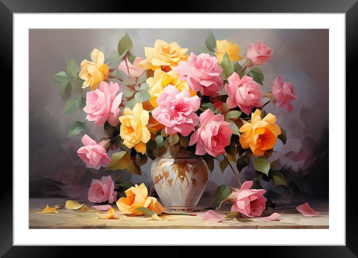 A vase of flowers on a table Framed Mounted Print by Picture Wizard