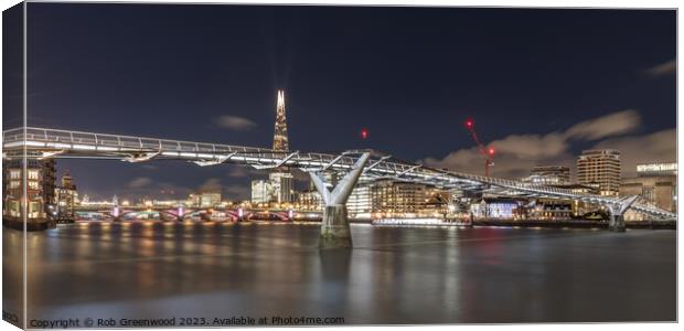 Millennium Bridge at night Canvas Print by Rob Greenwood