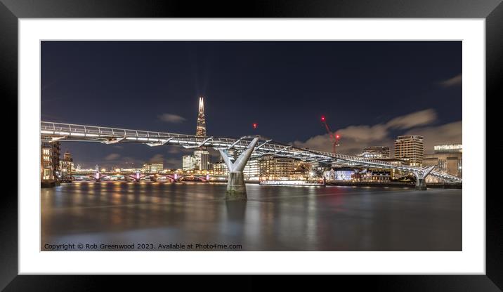 Millennium Bridge at night Framed Mounted Print by Rob Greenwood