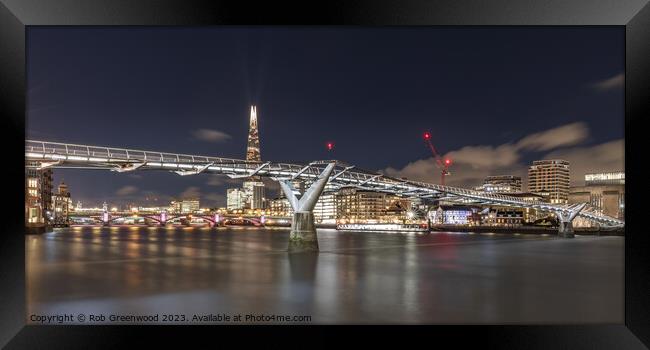 Millennium Bridge at night Framed Print by Rob Greenwood