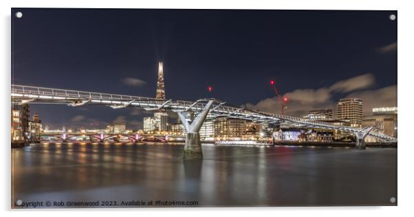 Millennium Bridge at night Acrylic by Rob Greenwood