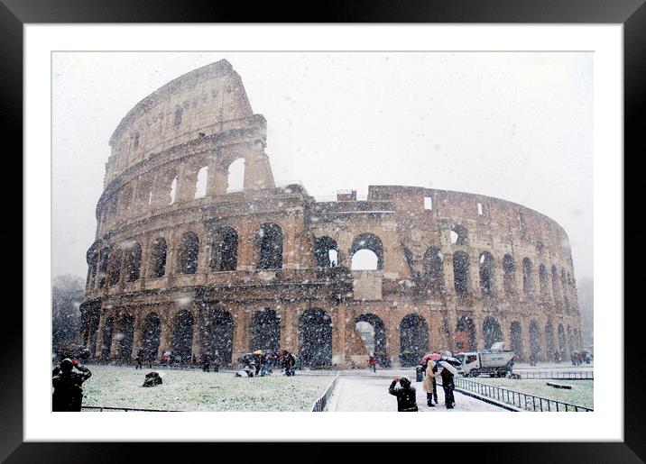 The Colosseum under heavy snow, Rome Italy Framed Mounted Print by Fabrizio Troiani