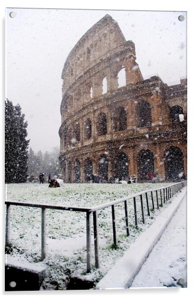 The Colosseum under heavy snow Acrylic by Fabrizio Troiani