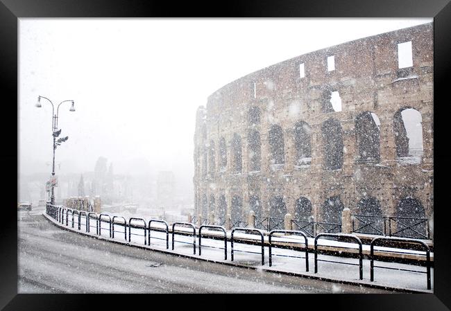 The Colosseum under heavy snow Framed Print by Fabrizio Troiani