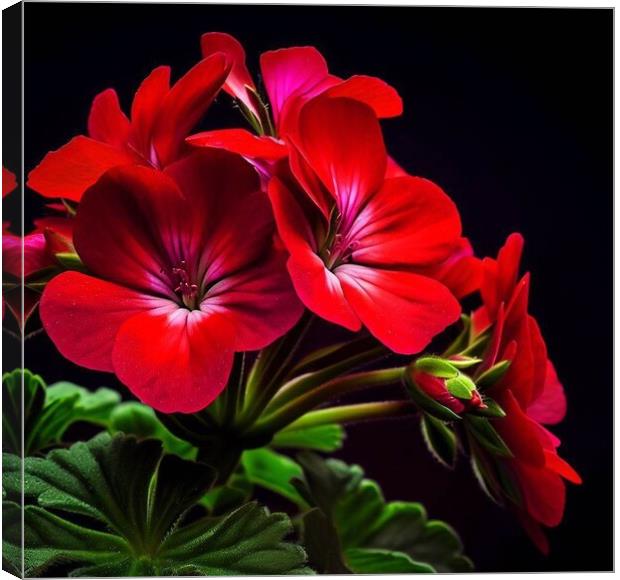 Geraniums with a black background  Canvas Print by Paddy 