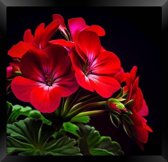 Geraniums with a black background  Framed Print by Paddy 