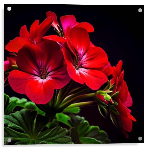 Geraniums with a black background  Acrylic by Paddy 