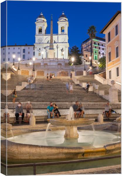 Spanish Steps and Fountain in Rome by Night Canvas Print by Artur Bogacki