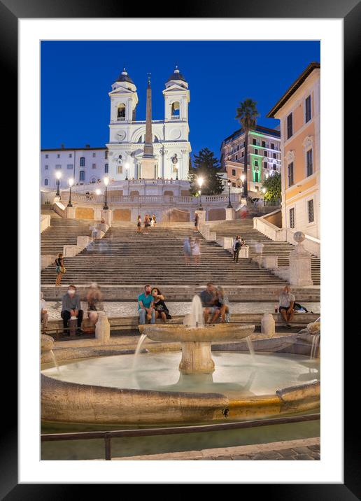 Spanish Steps and Fountain in Rome by Night Framed Mounted Print by Artur Bogacki