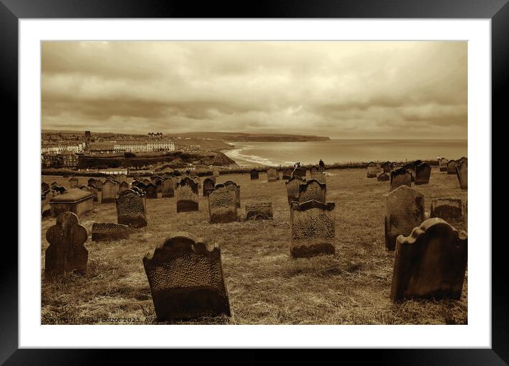 St. Mary’s churchyard view, Whitby, sepia Framed Mounted Print by Paul Boizot
