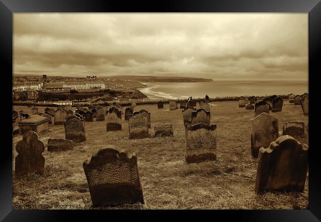 St. Mary’s churchyard view, Whitby, sepia Framed Print by Paul Boizot