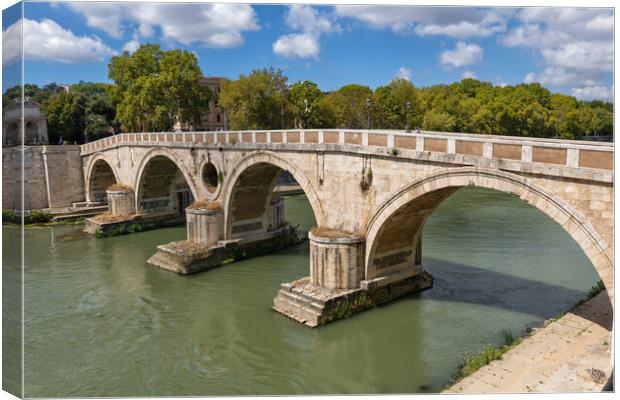 Ponte Sisto Bridge On Tiber River In Rome Canvas Print by Artur Bogacki