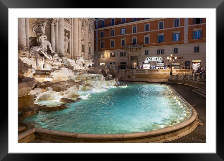 Trevi Fountain Illuminated At Night In Rome Framed Mounted Print by Artur Bogacki