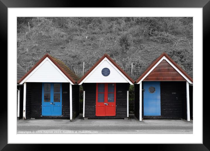Beach Huts below the cliff Framed Mounted Print by Chris Haynes