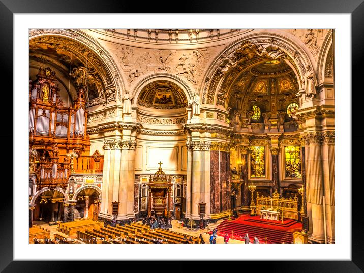 Basilica Worshipers Altar Organ Cathedral Berlin Germany Framed Mounted Print by William Perry