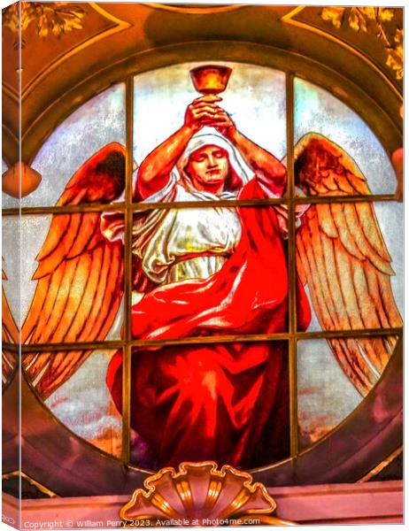 Angel Cup Stained Glass Cathedral Berlin Germany Canvas Print by William Perry