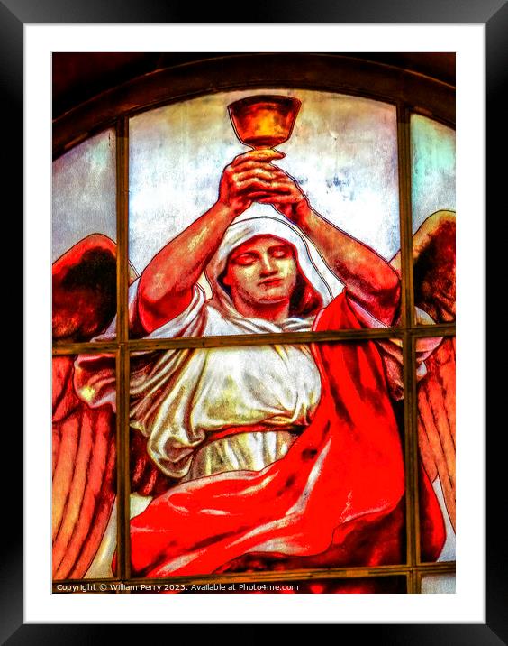 Angel Cup Stained Glass Cathedral Berlin Germany Framed Mounted Print by William Perry