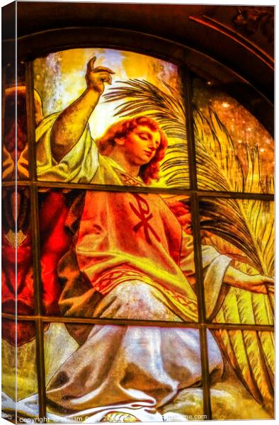 Angel Stained Glass Cathedral Berlin Germany Canvas Print by William Perry