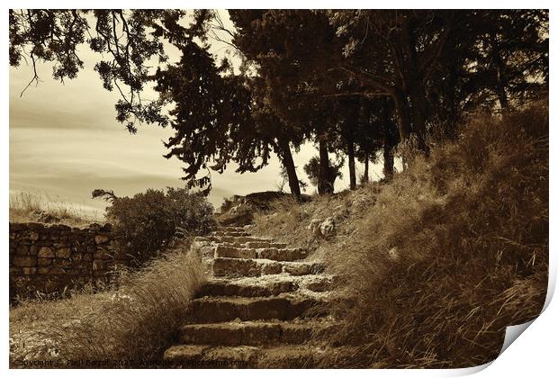 Steps to Acropolis, Rhodes, sepia Print by Paul Boizot