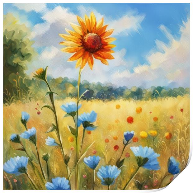 Sunny Skies and Wildflowers Print by Victor Nogueira