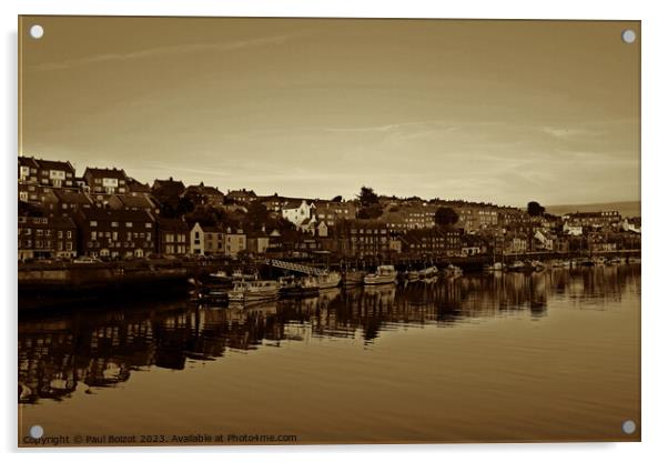 Whitby river reflections, sepia Acrylic by Paul Boizot