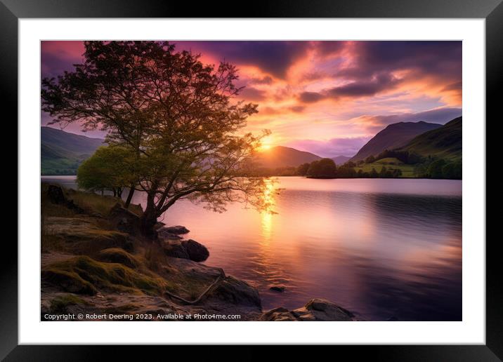 Coniston Water Sunset Framed Mounted Print by Robert Deering