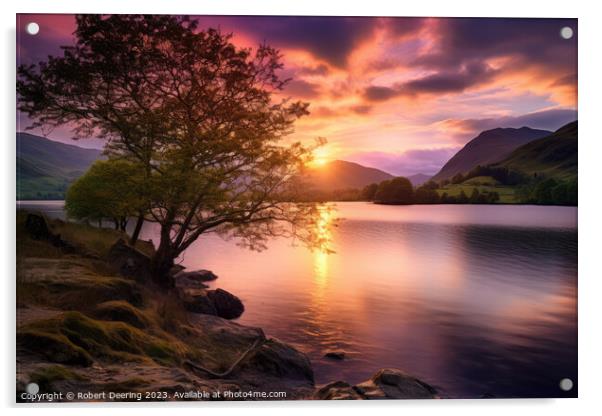 Coniston Water Sunset Acrylic by Robert Deering