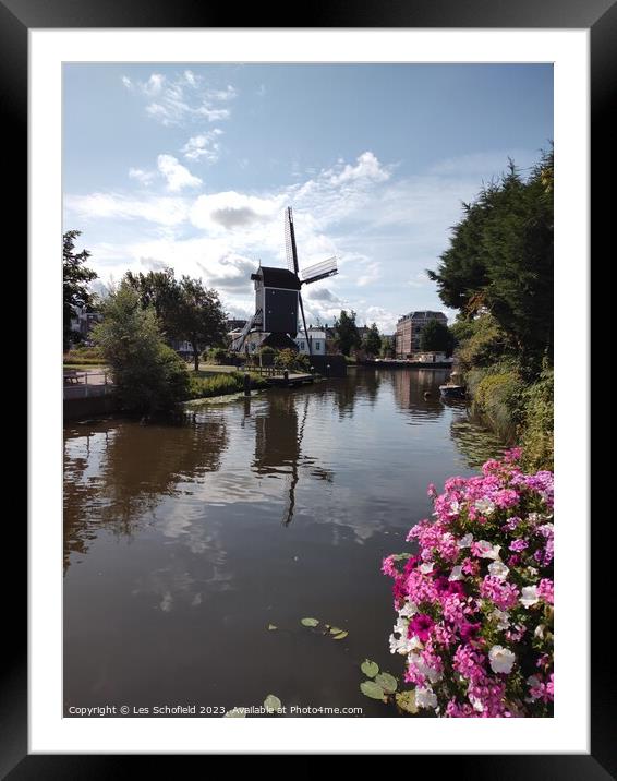 Windmill in lieden Holland  Framed Mounted Print by Les Schofield