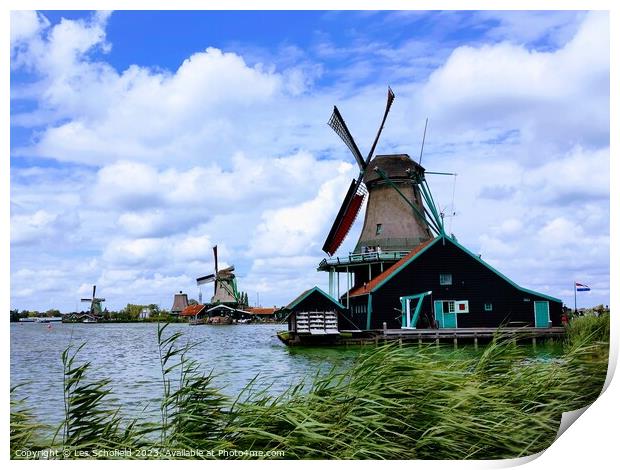 Windmill in zaanse Holland  Print by Les Schofield