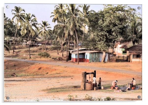 Local water well. Goa India Acrylic by Kevin Plunkett