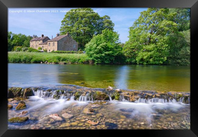 River Wharfe Cottages Linton Framed Print by Alison Chambers