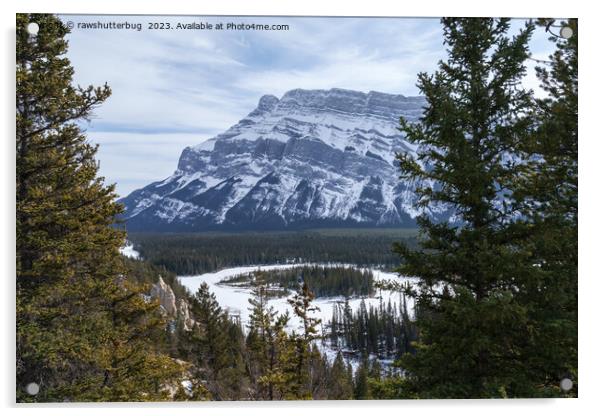  Hoodoos and Snowy Tunnel Mountain, Alberta Acrylic by rawshutterbug 