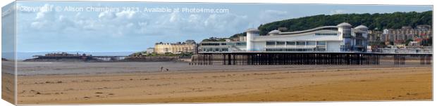 Weston super Mare Two Piers Panorama  Canvas Print by Alison Chambers