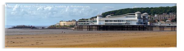 Weston super Mare Two Piers Panorama  Acrylic by Alison Chambers