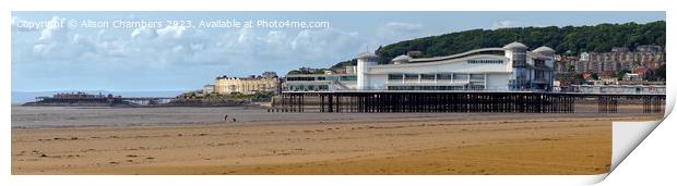 Weston super Mare Two Piers Panorama  Print by Alison Chambers