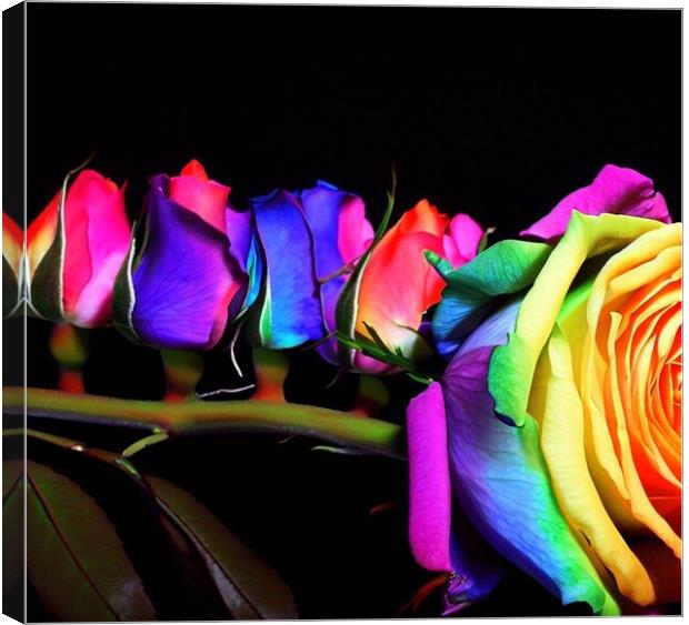 A stunning rainbow rose with a black back ground  Canvas Print by Paddy 