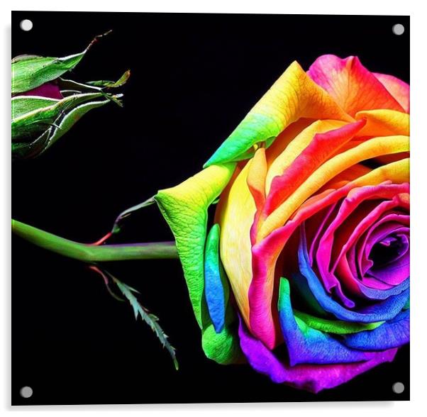 A rainbow rose with a black background  Acrylic by Paddy 