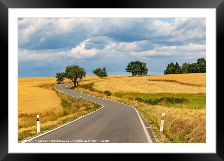 Road among summer ripe fields and cherry trees Framed Mounted Print by Sergey Fedoskin