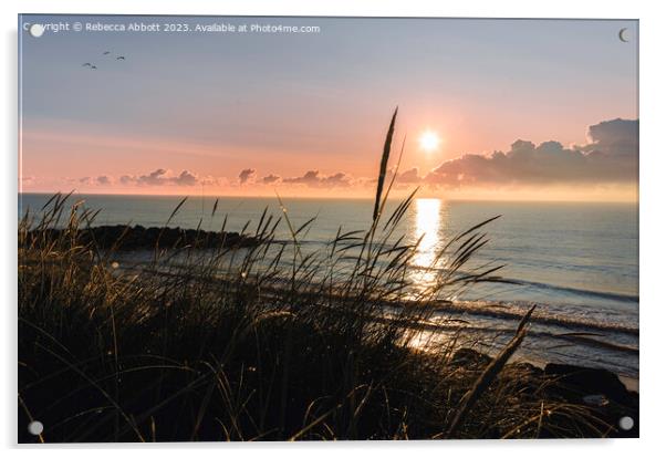 Warm Sunrise at Potters Resort, Hopton-on-Sea Acrylic by Rebecca Abbott