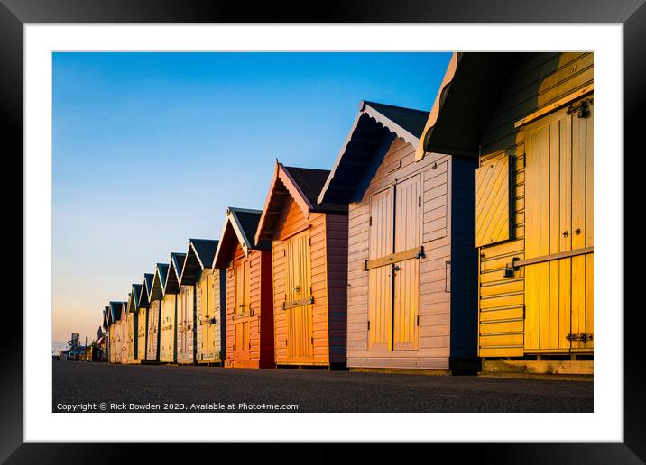 Sun-Kissed Cromer Beach Huts Framed Mounted Print by Rick Bowden