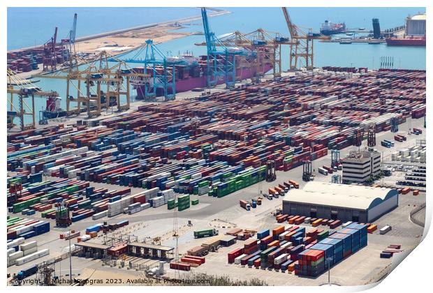 Aerial View of the industrial port of Barcelona on a sunny summer day Print by Michael Piepgras