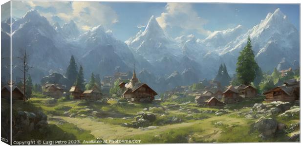 Idyllic Alpine Farmstead against Winter Peaks Canvas Print by Luigi Petro