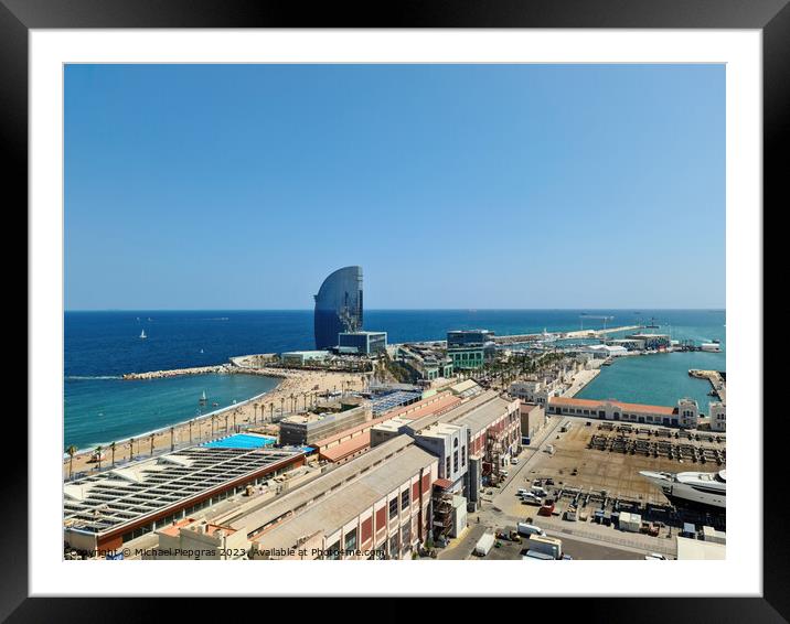 Aerial View of the industrial port of Barcelona on a sunny summer day. Framed Mounted Print by Michael Piepgras