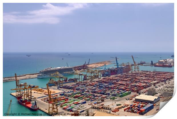 Aerial View of the industrial port of Barcelona on a sunny summer day. Print by Michael Piepgras